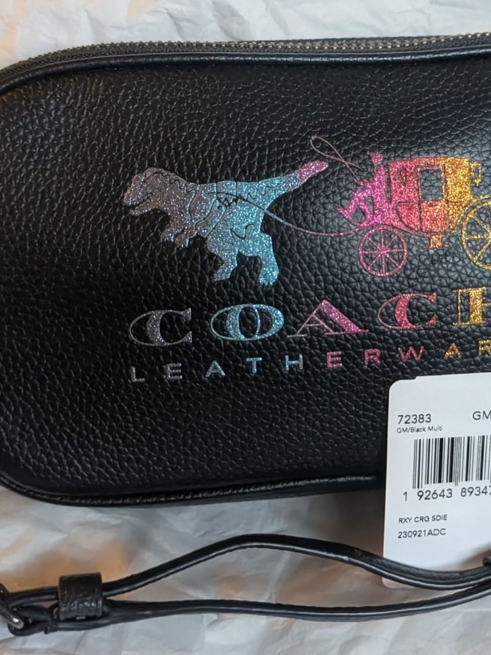Coach Rexy & Carriage  Black Leather Crossbody with Multicolor Glitter Logo